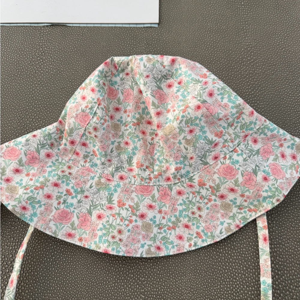Floral Cotton Sun Hat for Kids - Pink & Mint. Set of 3: white and clementine